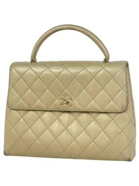 Chanel CC Logo Handbag Quilted Leather Beige